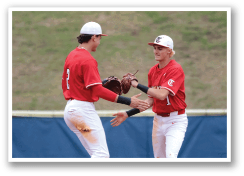 Two baseball players are celebrating on the field. AI generated content