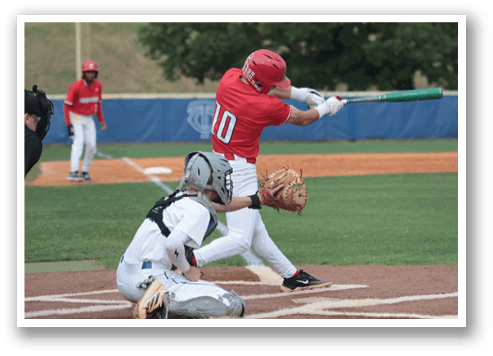 A baseball player in a red shirt is swinging a bat at a ball. AI generated content