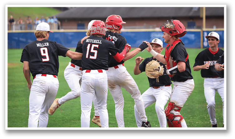Baseball players celebrating on the field. AI generated content