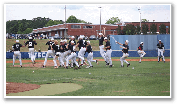 A group of baseball players celebrating on the field. AI generated content