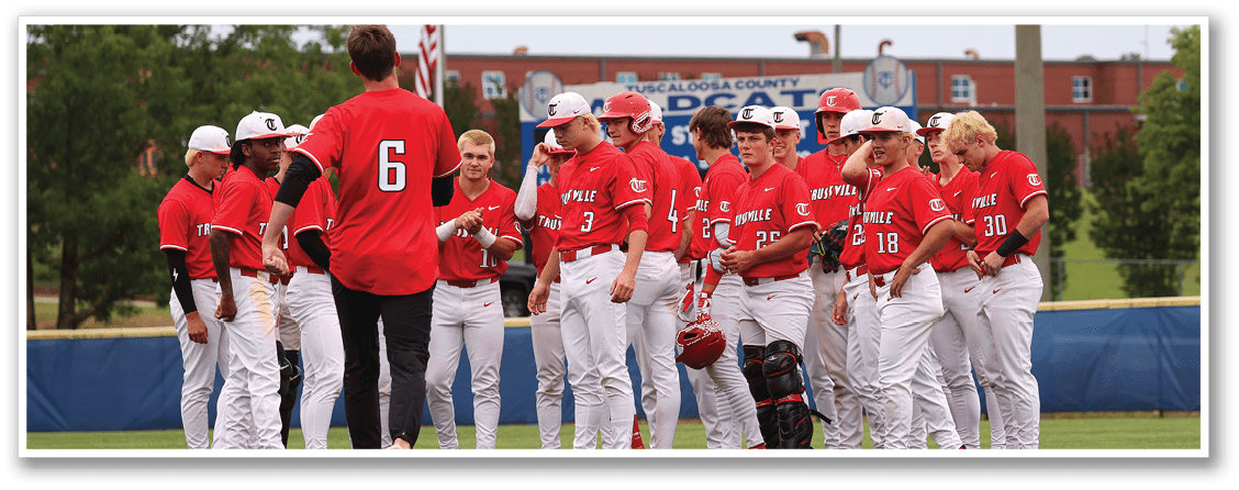 A group of baseball players wearing red jerseys and white pants are standing on a field. AI generated content