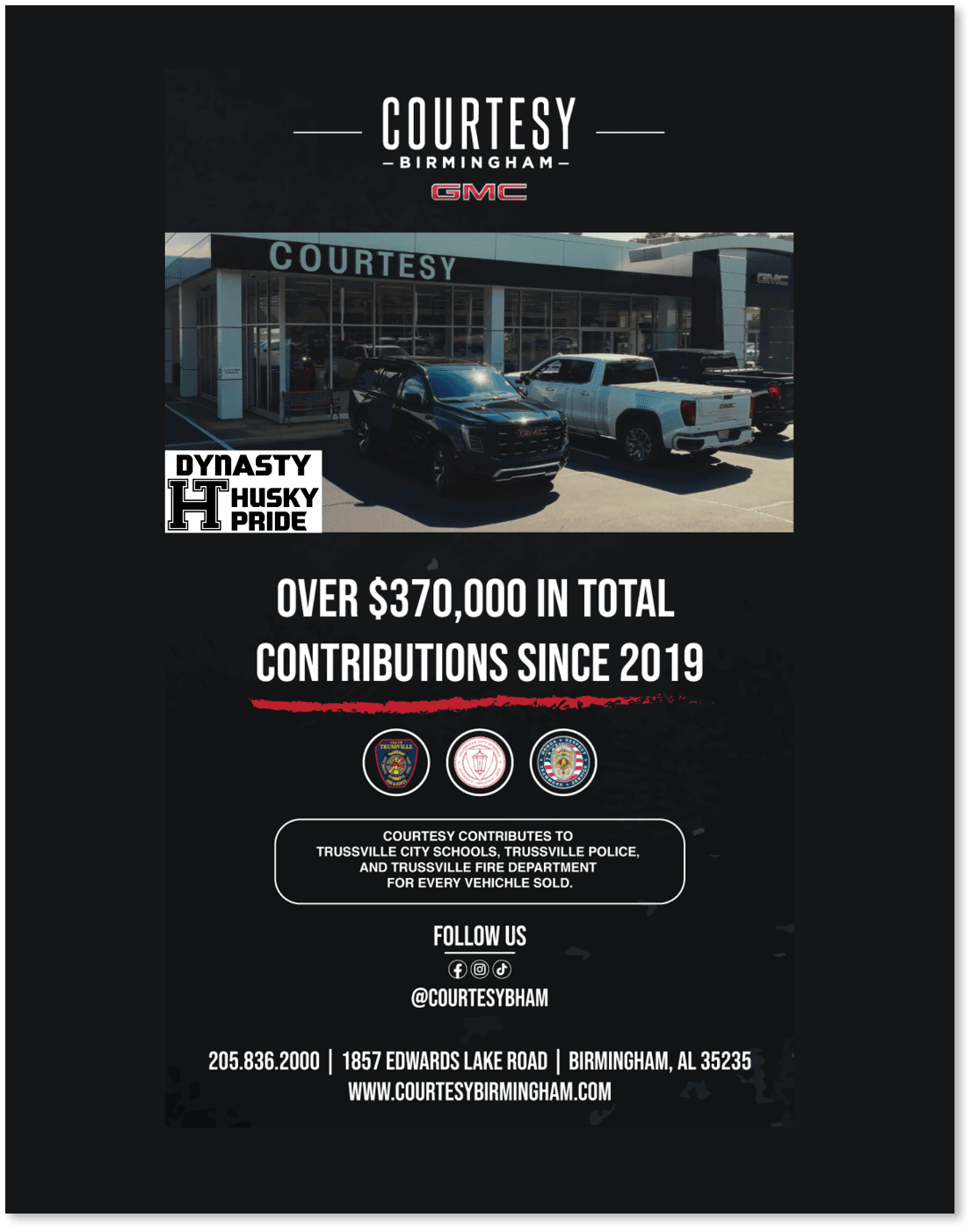 A black and white advertisement for a car dealership. AI generated content