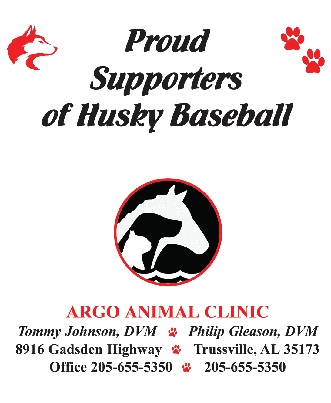 A flyer for the Argos Animal Clinic, featuring a dog and a horse. AI generated content