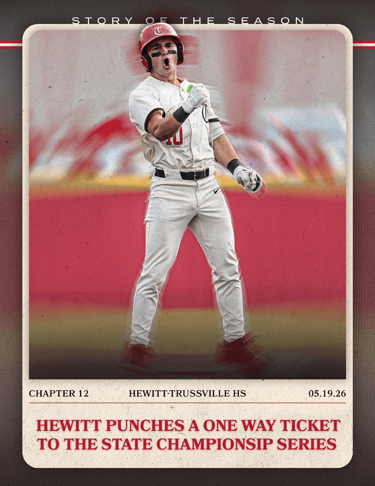 A baseball player in a white uniform is shown on a card. AI generated content