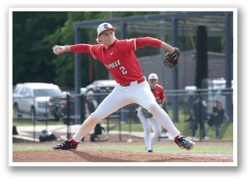 A baseball player in a red jersey is pitching a ball. AI generated content
