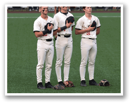 Three baseball players stand on a field, holding their gloves. AI generated content