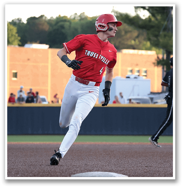 A baseball player is running on the field, wearing a red shirt and a helmet. AI generated content