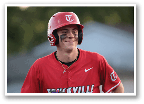 A baseball player wearing a red helmet and a black face mask. AI generated content