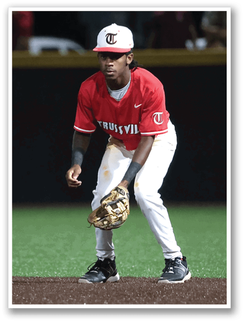 A baseball player in a red shirt and white pants is standing on a field, holding a baseball glove. AI generated content