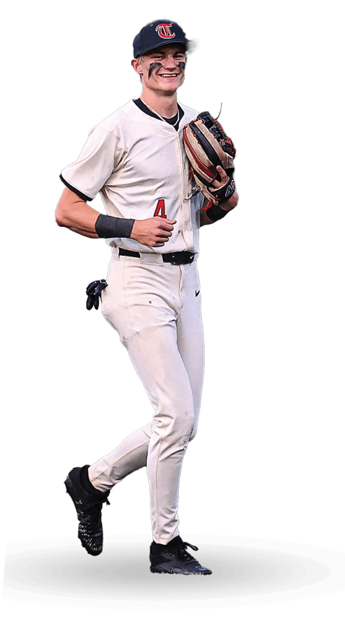 A baseball player is running with a glove in his hand. AI generated content