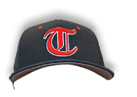 A man wearing a grey baseball cap with a red T on it. AI generated content