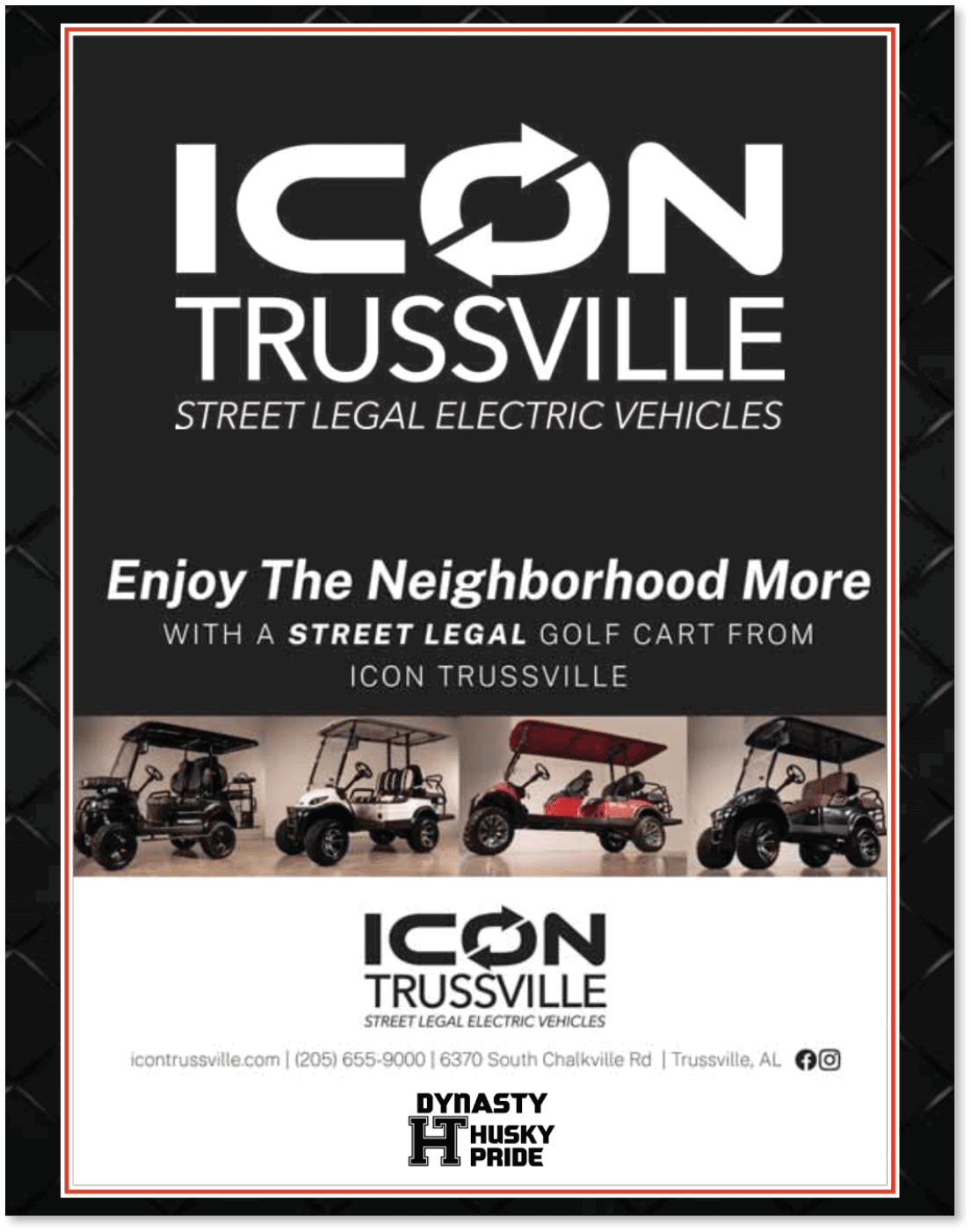 A flyer advertising street legal golf carts from Icon Truesville. AI generated content