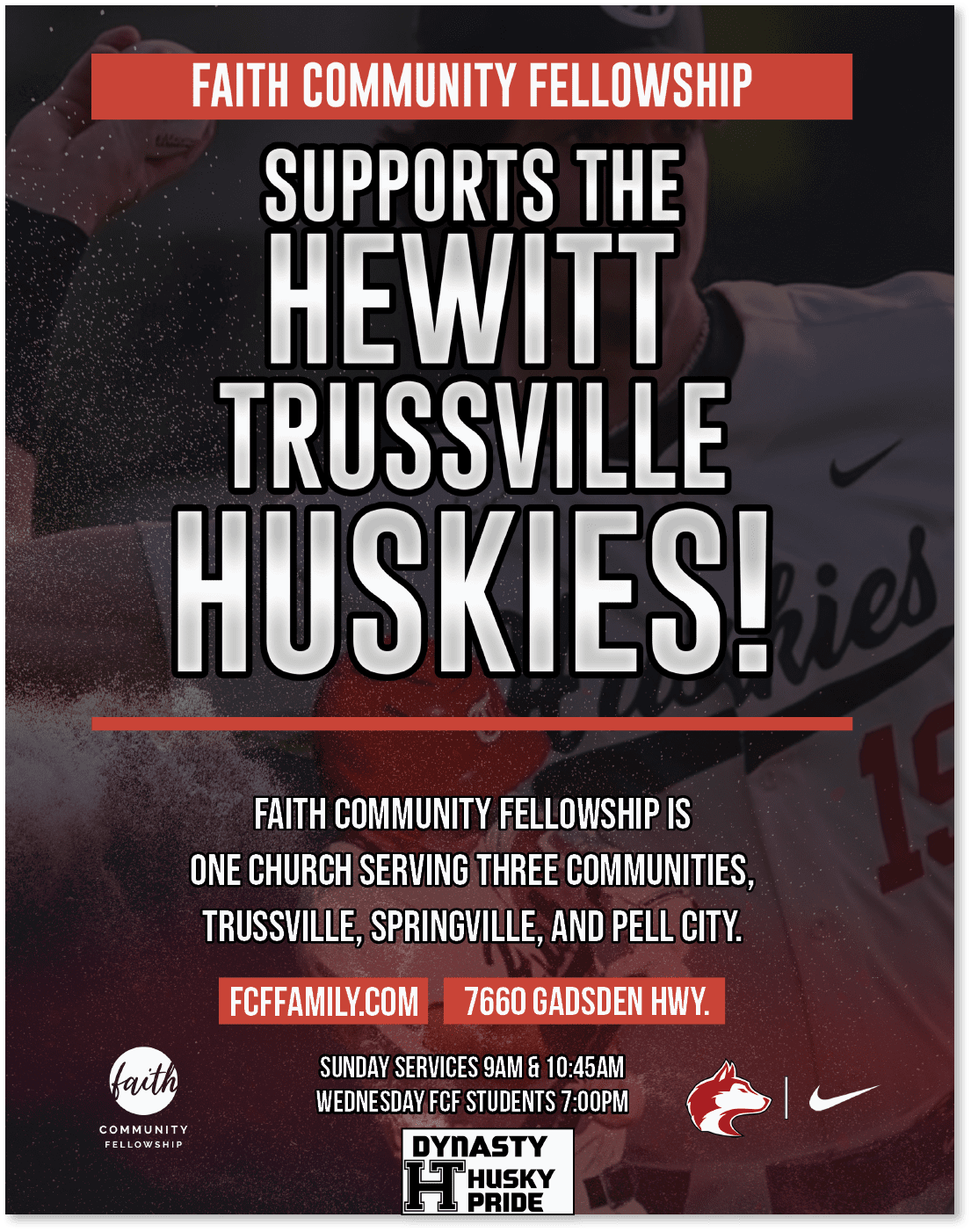 A flyer advertises a baseball game in Trussville, Alabama. AI generated content