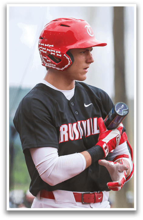 A baseball player wearing a red helmet and black jersey. AI generated content