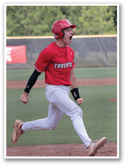 A baseball player in a red shirt is celebrating on the field. AI generated content