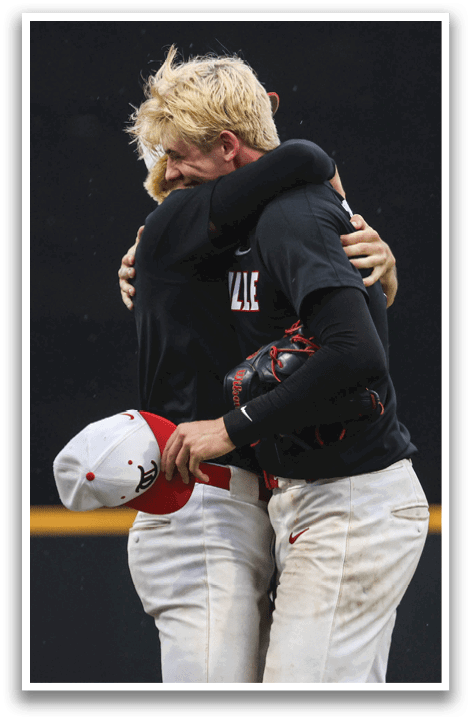 Baseball players hugging each other on the field. AI generated content