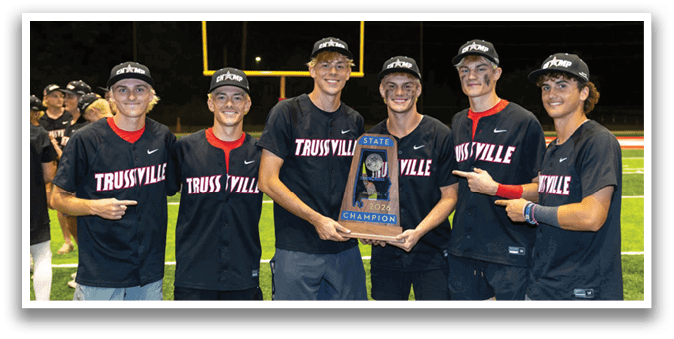 A group of young men wearing black shirts and hats pose for a photo with a trophy. AI generated content