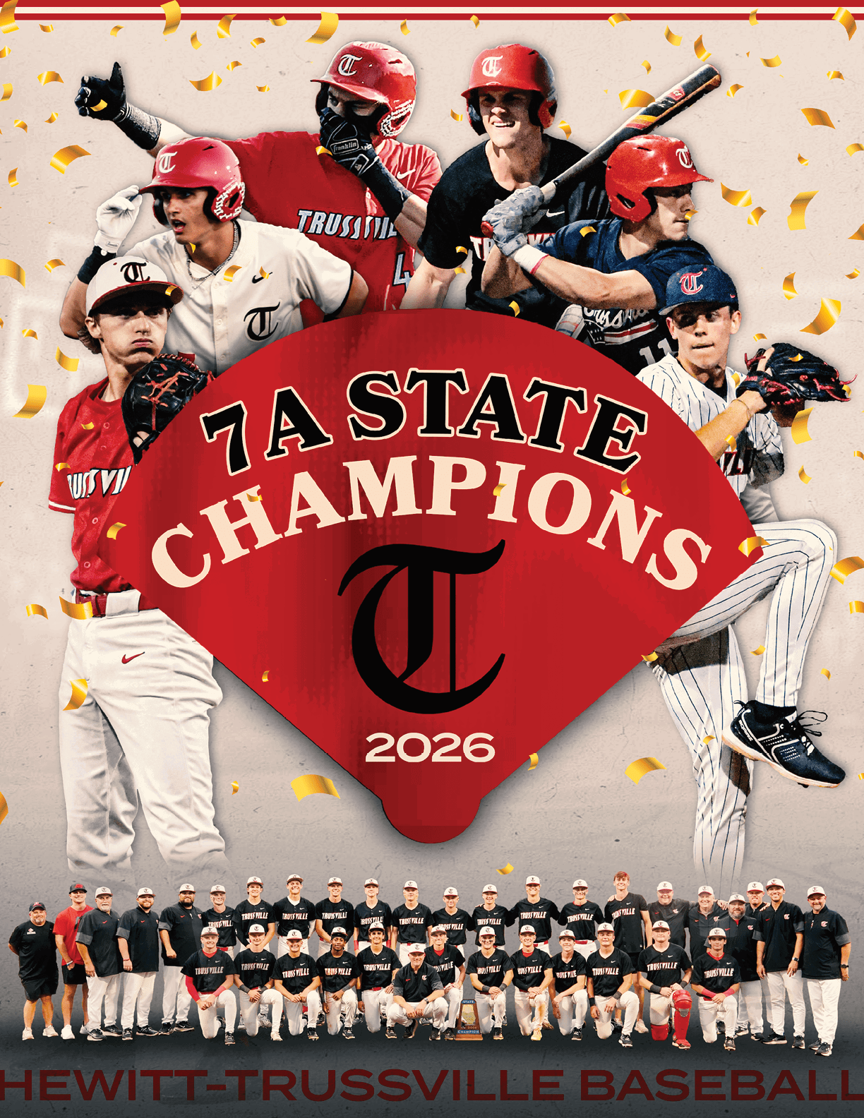 A baseball team is shown on a poster with the words “7A State Champions 2020" written on it. AI generated content