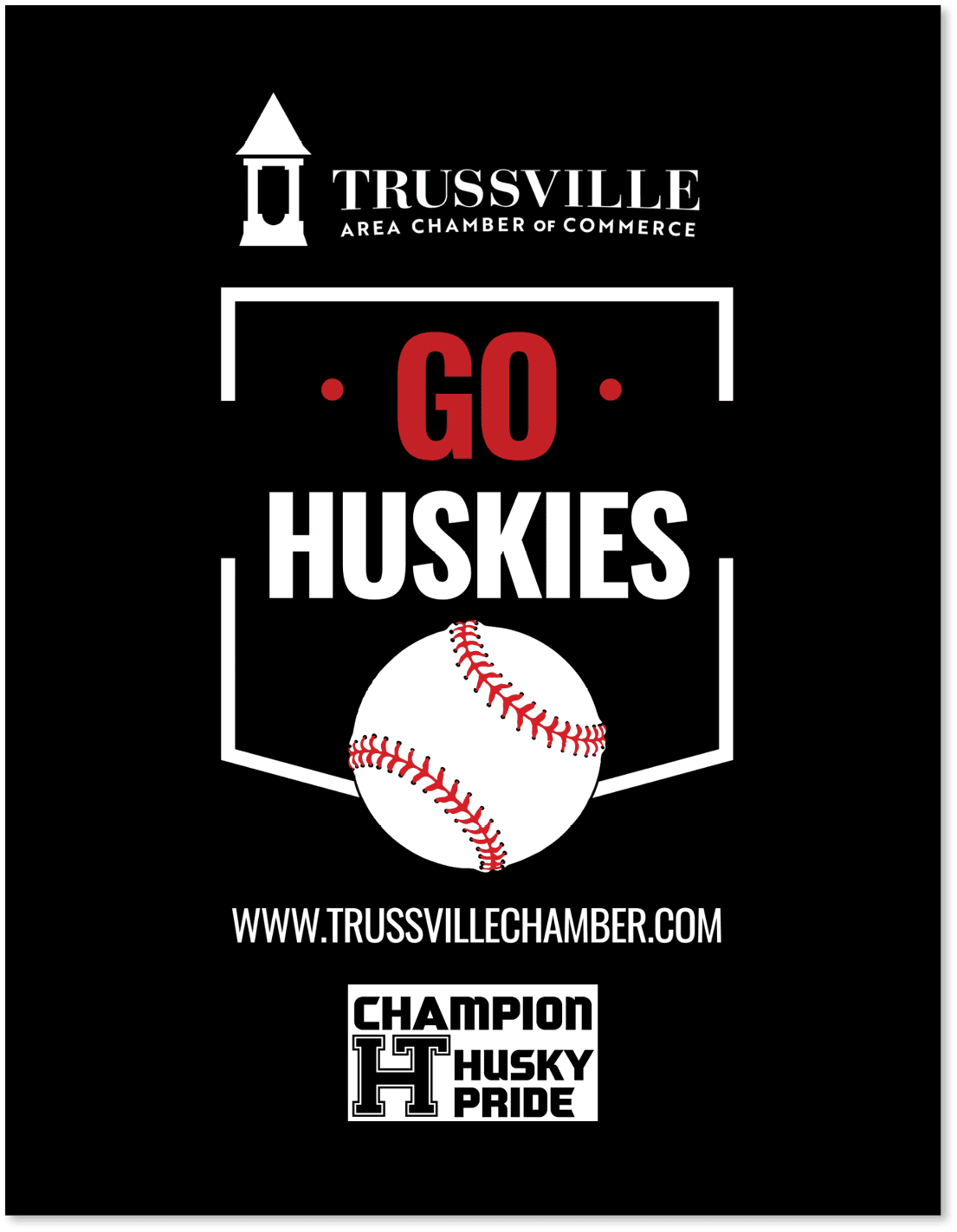 A black and white advertisement for the Trussville Area Chamber of Commerce. AI generated content