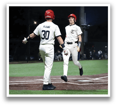 Three baseball players are on the field, one wearing a red helmet. AI generated content