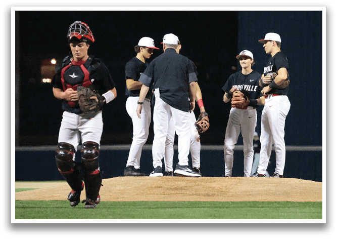 A group of baseball players are standing on a field, with one player wearing a catcher's mitt. AI generated content