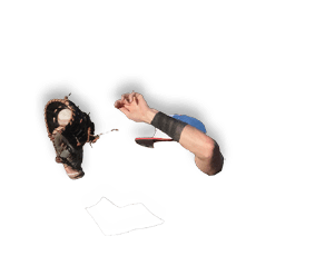 A baseball player in a black shirt and red hat is reaching for a ball with his glove. AI generated content