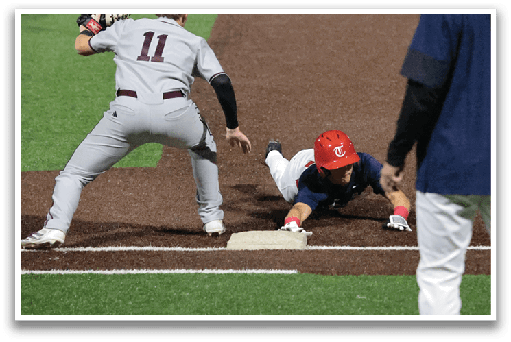 A baseball player slides into home base while another player tries to catch the ball. AI generated content