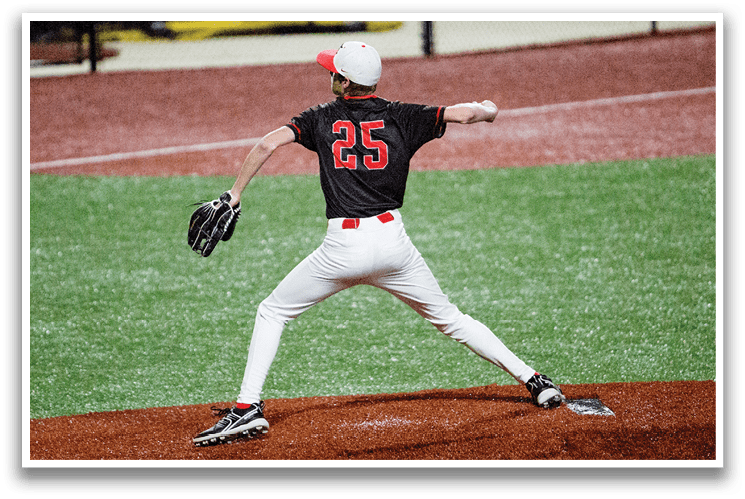 A baseball player in a black shirt and white pants is pitching a ball. AI generated content