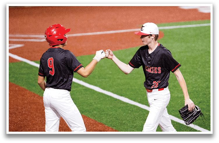 Two baseball players shake hands on the field. AI generated content