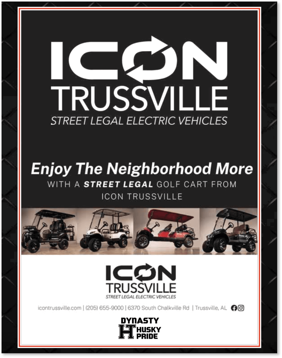 A flyer advertising street legal golf carts from Icon Truesville. AI generated content