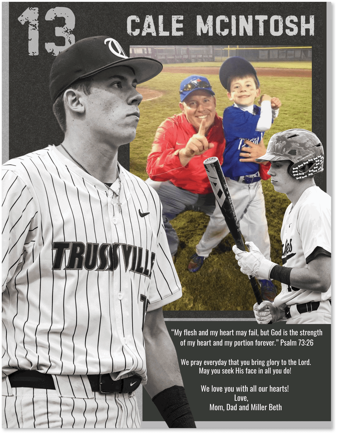 A baseball player poses with a bat and a young boy. AI generated content