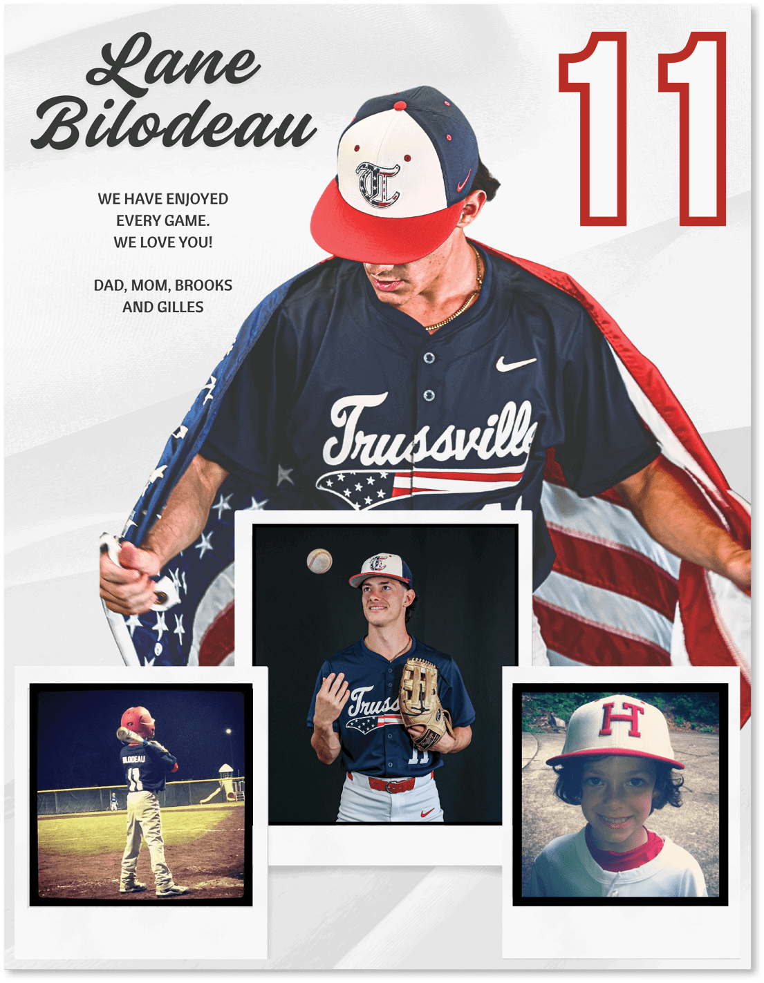 A baseball player wearing a blue and red jersey is shown on a poster. AI generated content