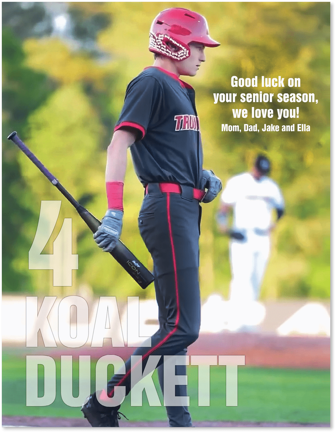 A baseball player holding a bat, wearing a black and red uniform. AI generated content