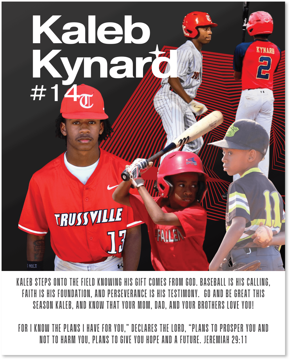 A baseball player named Kaleb wearing a red jersey with the number 14. AI generated content