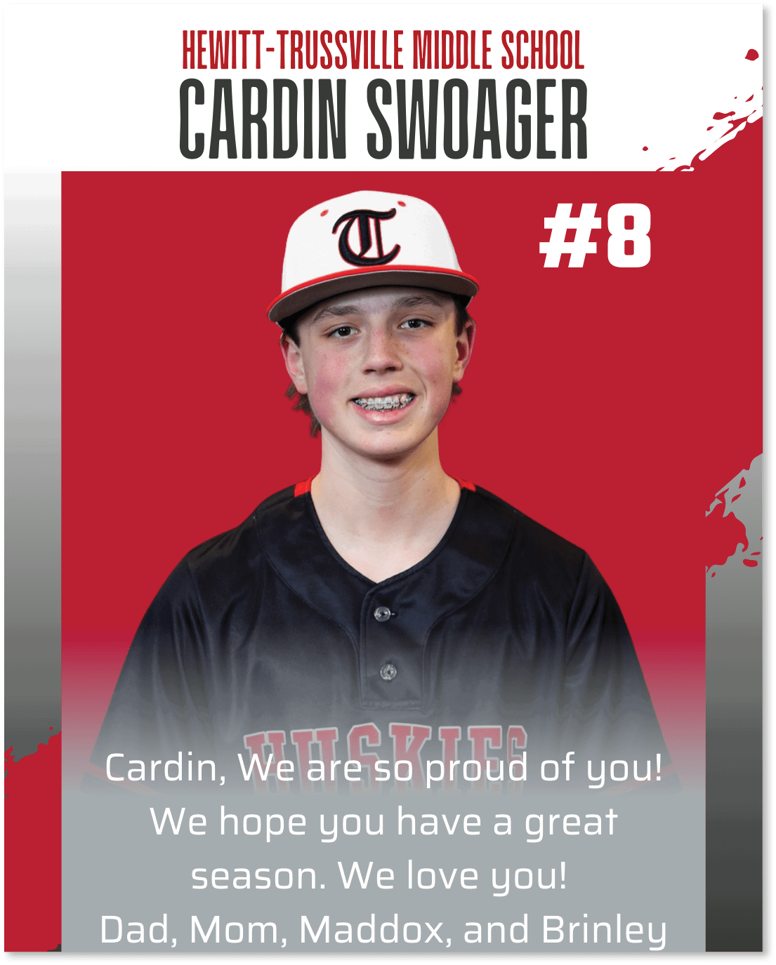 A young man wearing a baseball uniform with the number 8 on the back. AI generated content