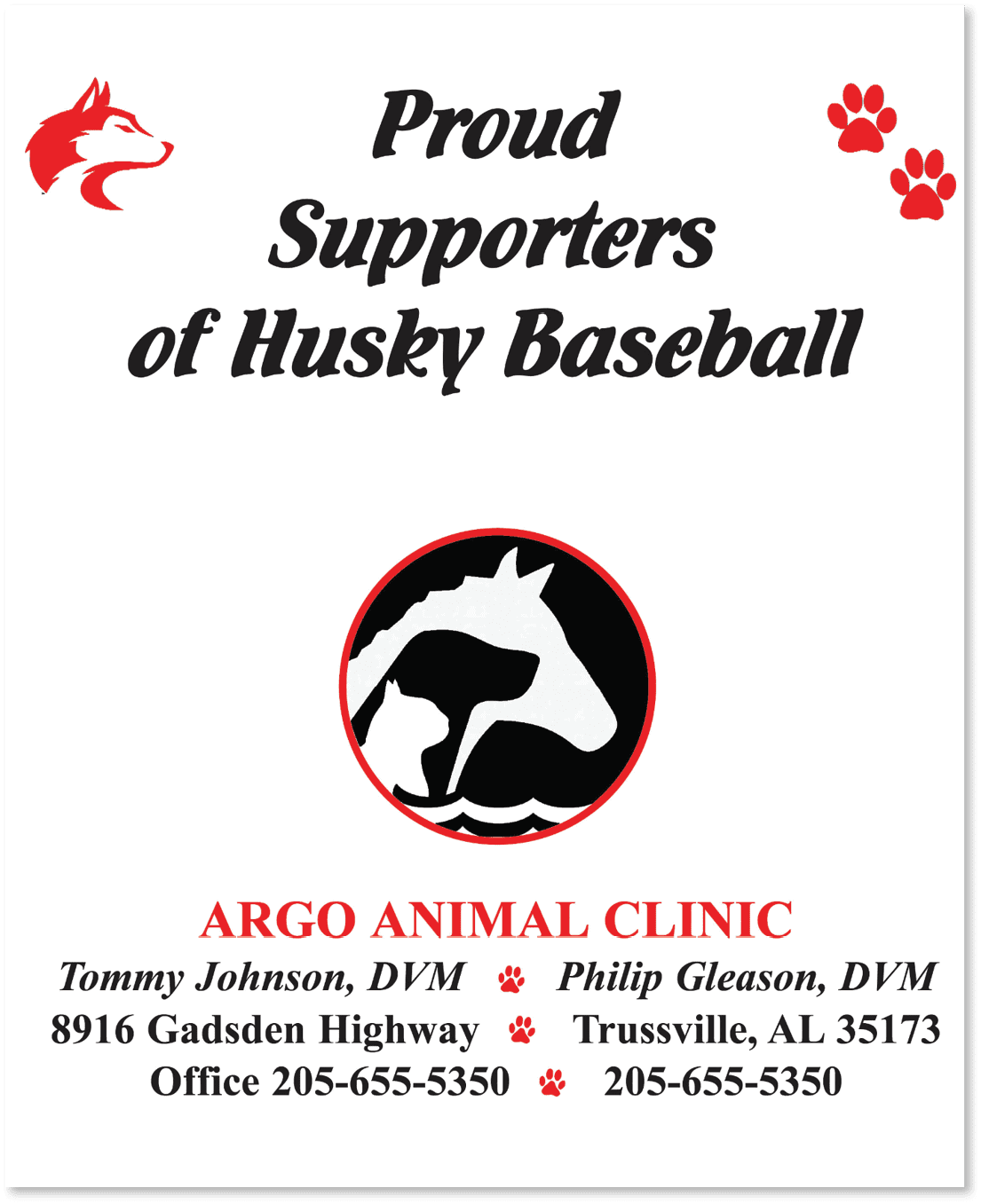 A flyer for the Argos Animal Clinic, featuring a dog and a horse. AI generated content