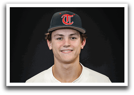A young man wearing a baseball uniform and a black hat with the letter T on it. AI generated content