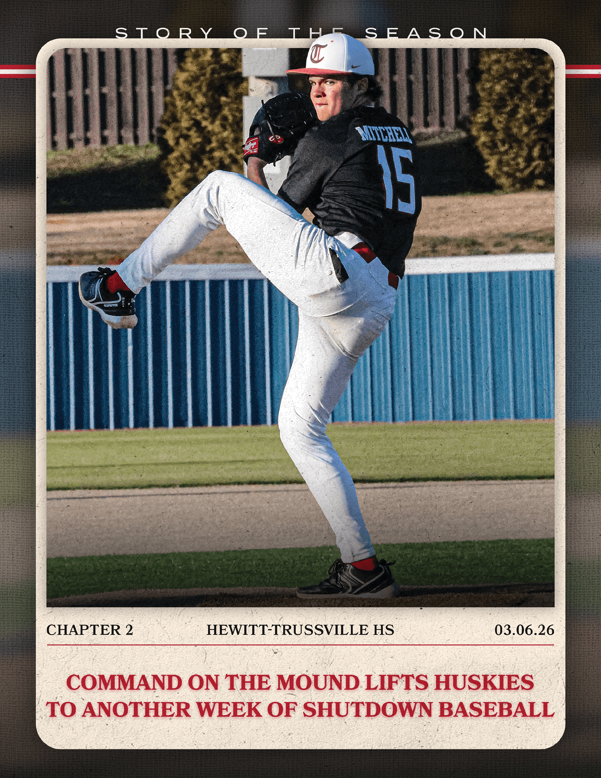 A baseball player in a black and white uniform is shown in the middle of a pitch. AI generated content
