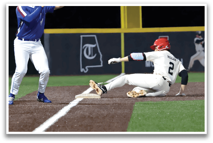 A baseball player slides into home plate while another player tries to catch the ball. AI generated content