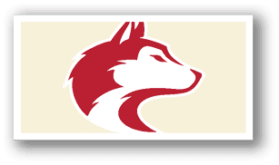 A red and white dog head logo. AI generated content