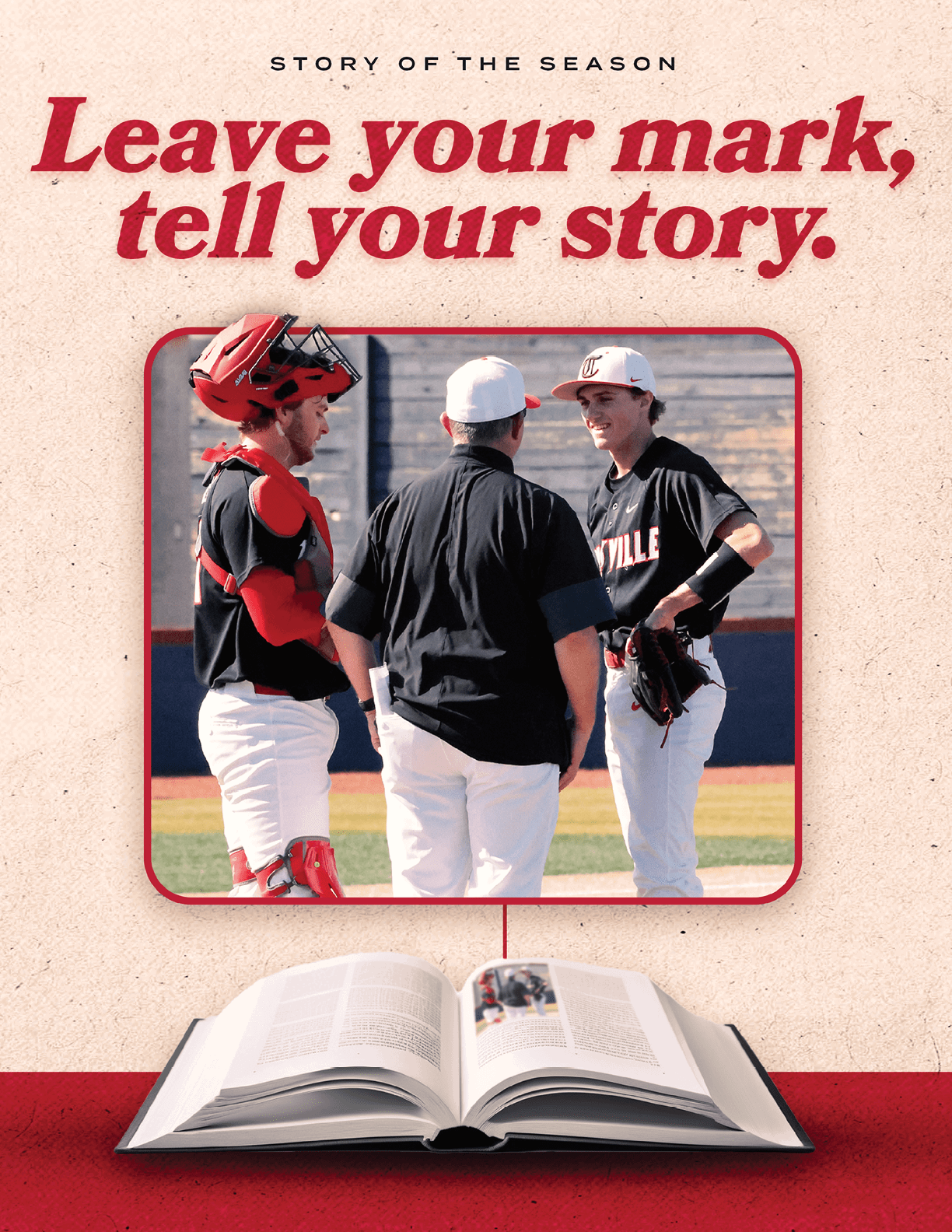 Three baseball players wearing black and red uniforms are standing on a field. AI generated content