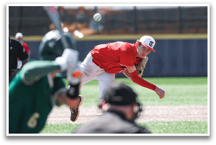 A baseball player in a red shirt and white pants is throwing a ball. AI generated content