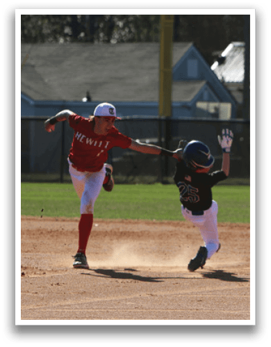 A baseball player slides into a base while another player tries to catch the ball. AI generated content