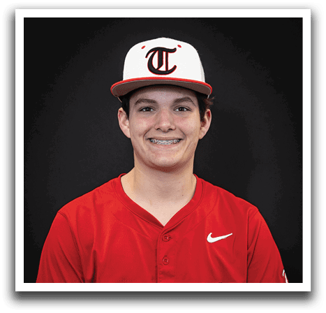 A young man wearing a red and white baseball jersey with the word “Crusville" on the front. AI generated content