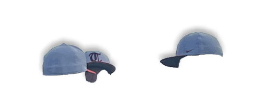 Two people wearing baseball caps are talking to each other. AI generated content
