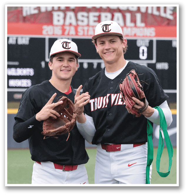Two baseball players pose for a photo on the field. AI generated content