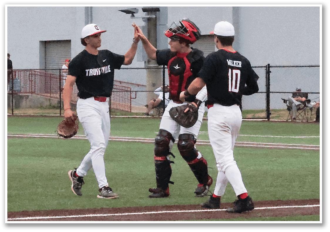 Three baseball players are celebrating a win on the field. AI generated content