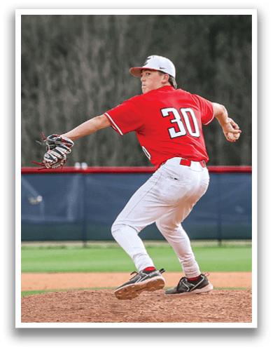 A baseball player in a red shirt and white pants is pitching a ball on a field. AI generated content