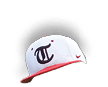 A man wearing a red and white baseball cap with a white letter “T" on it. AI generated content