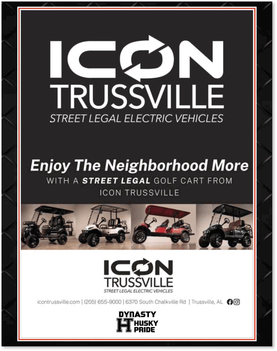A flyer advertising street legal golf carts from Icon Truesville. AI generated content